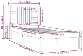 Estrutura de cama 90x200 cm madeira maciça branco