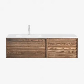 Conjunto De Móveis De Banheiro Em Madeira Solea Com Pia Integrada Madeira Natural & Sem Espelho & Cinzento Escovado ↑20 Cm - Sklum
