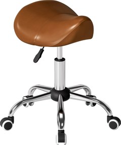 Banco com rodas, cadeira de trabalho com altura regulável entre 49 e 61 cm e assento ergonómico, 52 x 53 x 49–61 cm, castanho