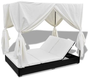 Espreguiçadeira de exterior com cortinas vime PE preto