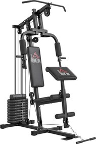Máquina de Musculação com Pesos Ajustáveis de 45 kg, Press de Peito e Pernas, Polia 135x103x210 cm, Preto