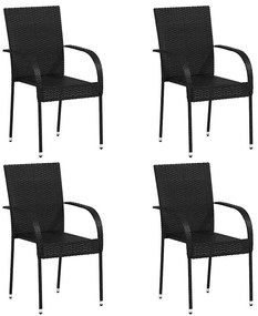 Cadeiras de exterior empilháveis 4 pcs vime PE preto