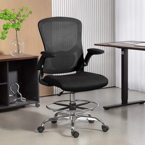 Cadeira de escritório ergonómica, cadeira de desenho, apoio lombar 4D, braços rebatíveis, 60 x 60 x 108-132 cm, preta