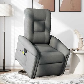 Poltrona elevatória de massagens tecido cinzento-escuro