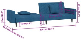 Sofá-cama 2 lugares com duas almofadas veludo azul