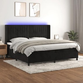 Cama box spring c/ colchão/LED 200x200 cm veludo preto