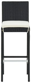 5 pcs conjunto de bar para jardim vime PE/acácia maciça preto