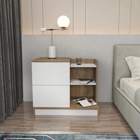 Mesa de Cabeceira Rena – Branco e Nogueira – 72x45x60 cm