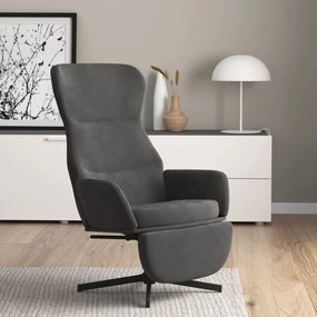 Cadeira de descanso com apoio de pés veludo cinza-escuro