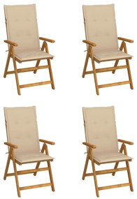 vidaXL Cadeiras jardim reclináveis c/ almofadões 4 pcs acácia maciça