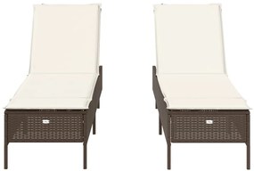 Espreguiçadeiras com almofadões 2 pcs vime PE castanho