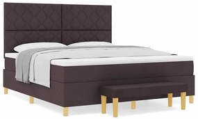 Cama Box Spring com Colchão &amp; Banco Marrom Escuro 180x200 cm Tecido