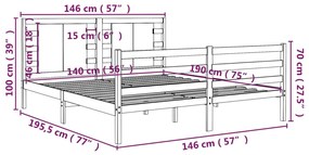 Estrutura de cama 140x190 cm madeira de pinho maciça cinzento