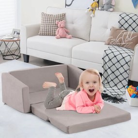 Cadeira infantil conversível 2 em 1 com camada sólida e lavável Sofá-cama duplo para crianças para quarto 77 x 43 x 40 cm Cinzento