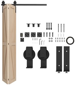 HOMCOM 4FT/122CM Kit de Ferragens para Porta Deslizante Dobrável para 2 Portas com Trilho para Celeiro Preto