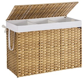 Cesto para roupa suja 200 litros em rattan sintético com 3 compartimentos, 86 x 40 x 61 cm cor natural