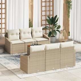 Conjunto de Sofá de Jardim de 7 Peças com Almofadas Bege de Rattan Pol