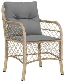 3 pcs conjunto bistrô com almofadões vime PE bege misturado