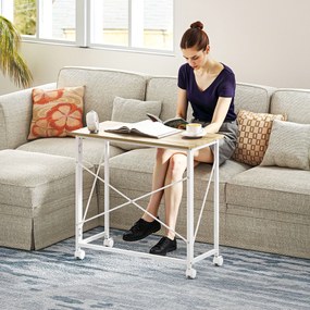 Secretária Dobrável com Rodas Mesa de Secretária Compacta Portátil para Espaços Pequenos 80x40x75 cm Madeira e Branco