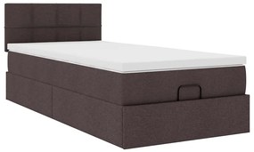 Cama otomana com colchão &amp; LEDs 90x200cm tecido castanho escuro