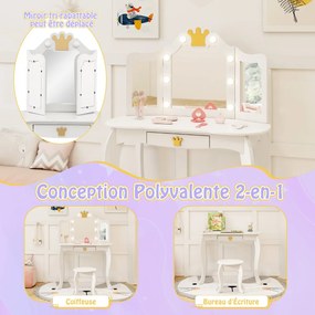 Penteadeira Infantil com Iluminação 2 em 1 Penteadeira Princesa com Espelho Removível Rosa