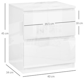 Mesa de Cabeceira Lauren - Moderna com 2 Gavetas – 40x34x45 cm – Branc