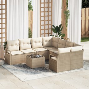 Conjunto de Sofá de Jardim vidaXL de 9 Peças com Almofadas Bege Rattan