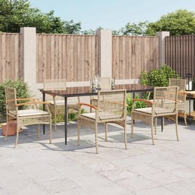 vidaXL 7 pcs conjunto de jantar p/ jardim com almofadões vime PE bege