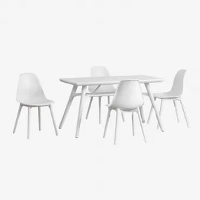 Conjunto De Mesa Retangular 135x80 Cm E 4 Cadeiras De Jardim Em Polipropileno Scand Branco - Sklum