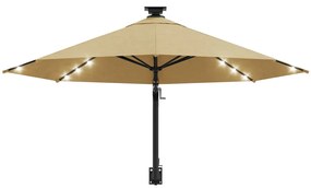 Guarda-sol p/ jardim parede c/ luz LED 300 cm cinza-acastanhado
