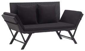 vidaXL Banco de jardim c/ almofadões 176 cm vime PE preto