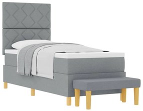 Cama Box com Colchão e Banco Cinza Claro 80x200 cm Tecido