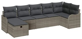 Conjunto de Sofá de Jardim de 7 Peças com Almofadas Cinza Rattan Polié