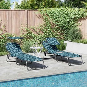 vidaXL Cadeiras de sol dobráveis - Conjunto com estampa de folhas em tecido Oxford 600D
