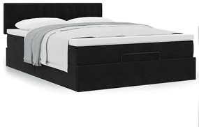 Estrutura de cama otomana com colchão 140x200 cm veludo preto