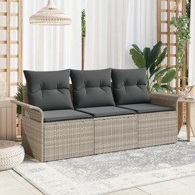 Conjunto de Sofá de Jardim de 3 Peças com Almofadas Cinza Claro Polira