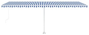 Toldo retrátil manual com LED 600x350 cm azul e branco