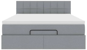 Cama otomana com colchão 140x190 cm tecido cinzento claro