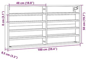 Armário vitrine 100x8,5x50 cm derivados de madeira branco