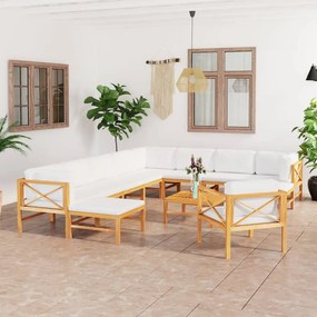 vidaXL 12 pcs conj. lounge jardim c/ almofadões cor creme teca maciça