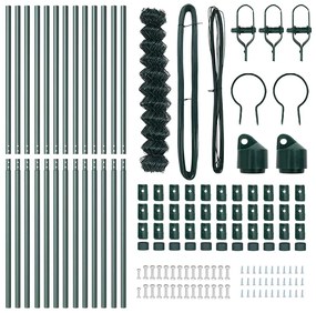 Conjunto de Postes de Cerca Verde 1.4 x 25 m Aço Galvanizado