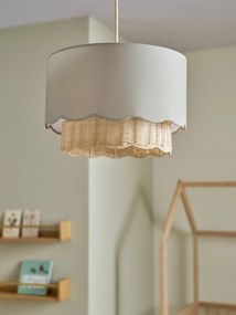 Abajur para candeeiro de teto, em tecido e rattan, Ondulado verde-salva