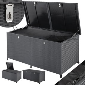 Caixa de exterior para almofadas 625 L em Polyrattan 151x77x73cm com Rodas Preto