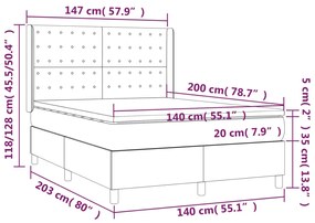 Cama box spring c/ colchão/LED 140x200 cm veludo rosa