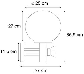 Candeeiro de parede exterior em aço inoxidável IP44 com detector de movimento - Sfera Moderno