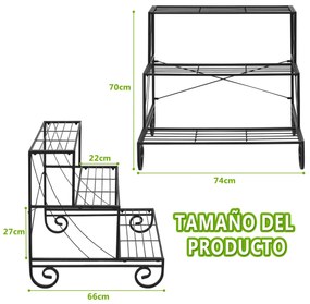 Prateleira de plantas de metal de 3 camadas para vasos, prateleira de escada para flores no pátio, jardim, varanda, 74 x 66 x 70 cm