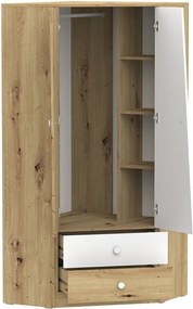 Roupeiro de canto Almira 101, Branco, Carvalho Artisan, 191x87x87cm, 81.99 kg, Portas para roupeiro: Com dobradiças, Número de prateleiras: 3, Número de prateleiras: 3