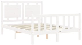 Estrutura de cama com cabeceira 140x200cm madeira maciça branco