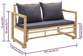 Banco de jardim com almofadões 115 cm bambu