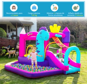 Outsunny Castelo Insuflável com Escorrega Trampolim Piscina e Cesta de para Crianças acima de 3 Anos Inclui Inflador e Bolsa de Transporte para Interior e Exterior 300x270x200cm Multicor